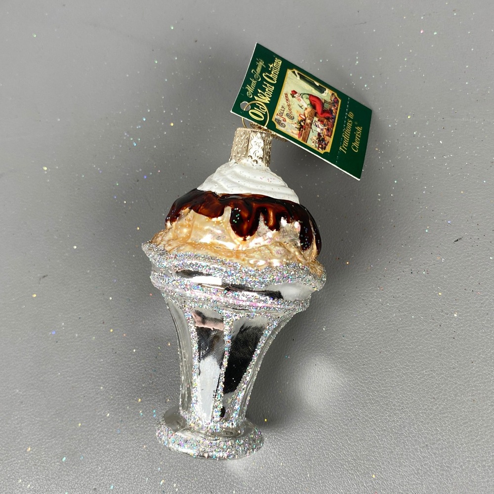 Old World Christmas Ice Cream Sundae Glass Holiday Food Ornament Merck Family